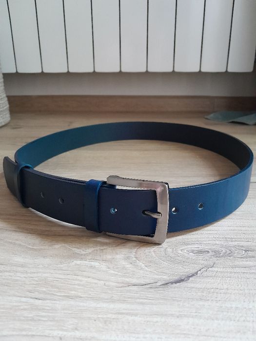 Pasek męski skórzany granatowy, szerokość 4 cm