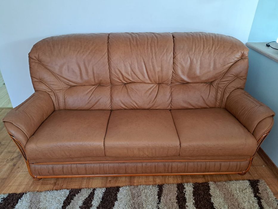 Zestaw wypoczynkowy skóra 2 fotele i sofa