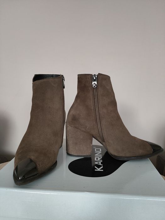 Botki ze skóry naturalnej zamszowej Karino