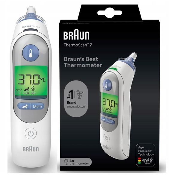 outlet termometr douszny braun thermoscan 7 age precision 21 kapturów biały