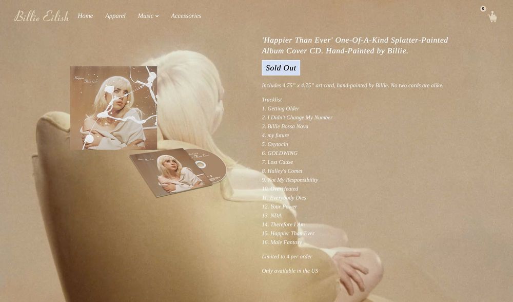 Лимит. альбом Happier Than Ever Billie Eilish: арт + CD диск