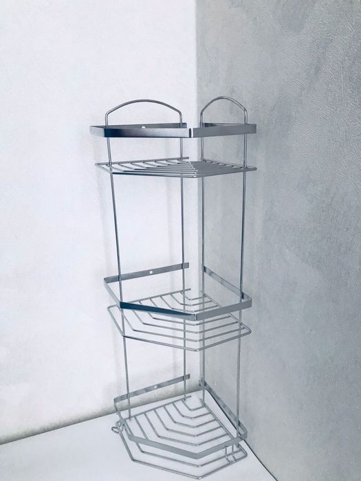 Угловая тройная полочка для ванной и душевой  20х20 (100% нержавейка)