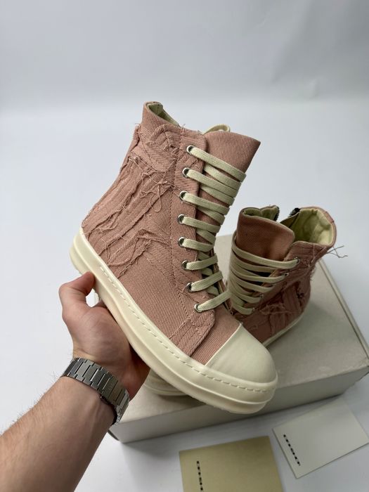 Нові Кеди Rick Owens Distressed High Ramones Slashed Pink-White/size 37 /Преміум якість!
