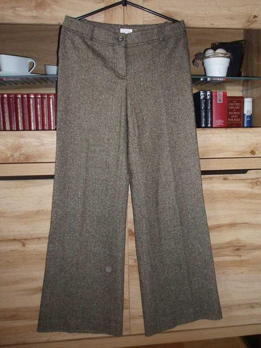 SOLAR nowe spodnie melanż 60% wełna r. S