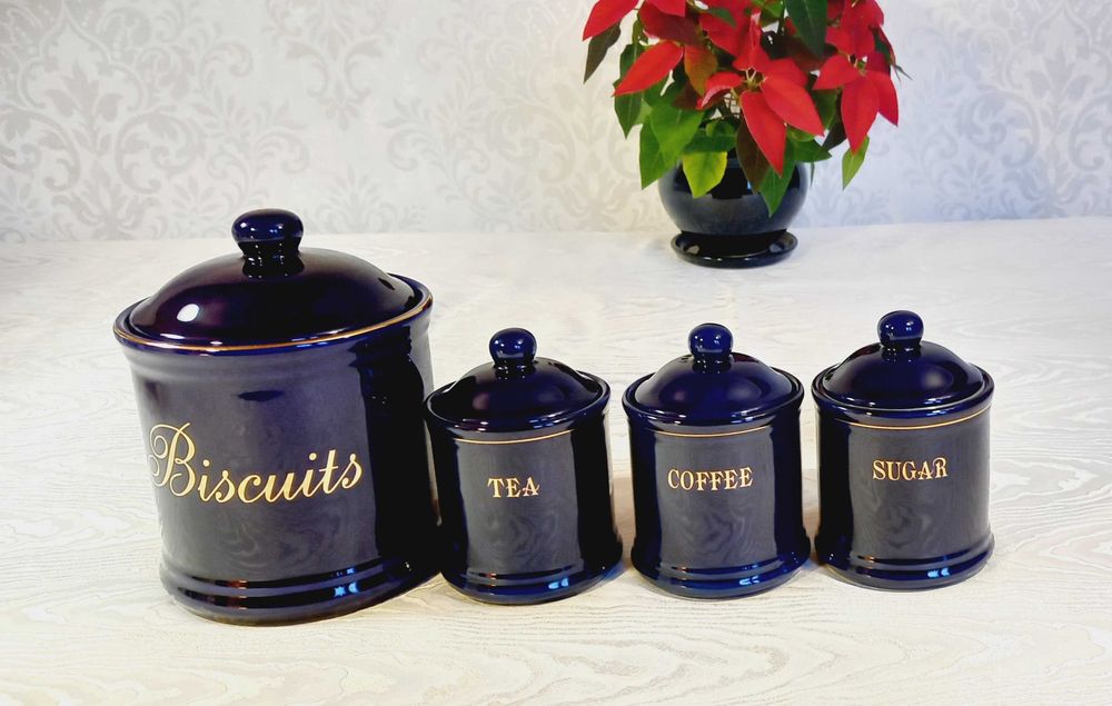 Okazja. Kobaltowe porcelanowe pojemniki w stylu aptecznym (5) Vintage