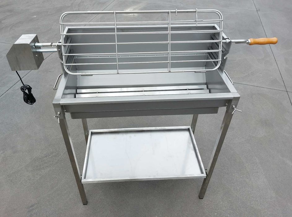 Grelhador Inox AISI 304 -3Frangos c/ Espeto Pernil e Prateleira Apoio