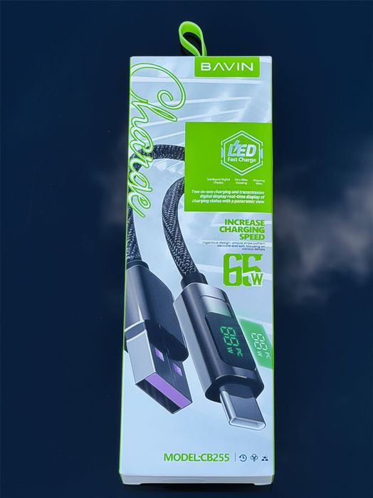 Kabel Usb – Usb-C Bavin CB255 | 65W Fast Charge | LED Display | Wzmocniony