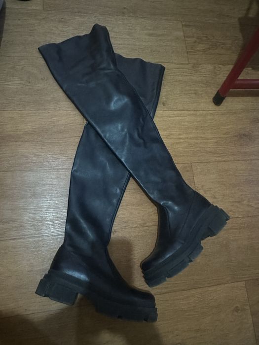 Ботфорти шкіра та стрейч
