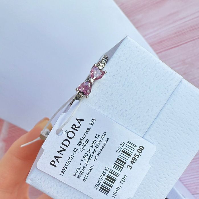 Каблучка Пандора оригінал кільце пандора «Рожевий бант» кольцо