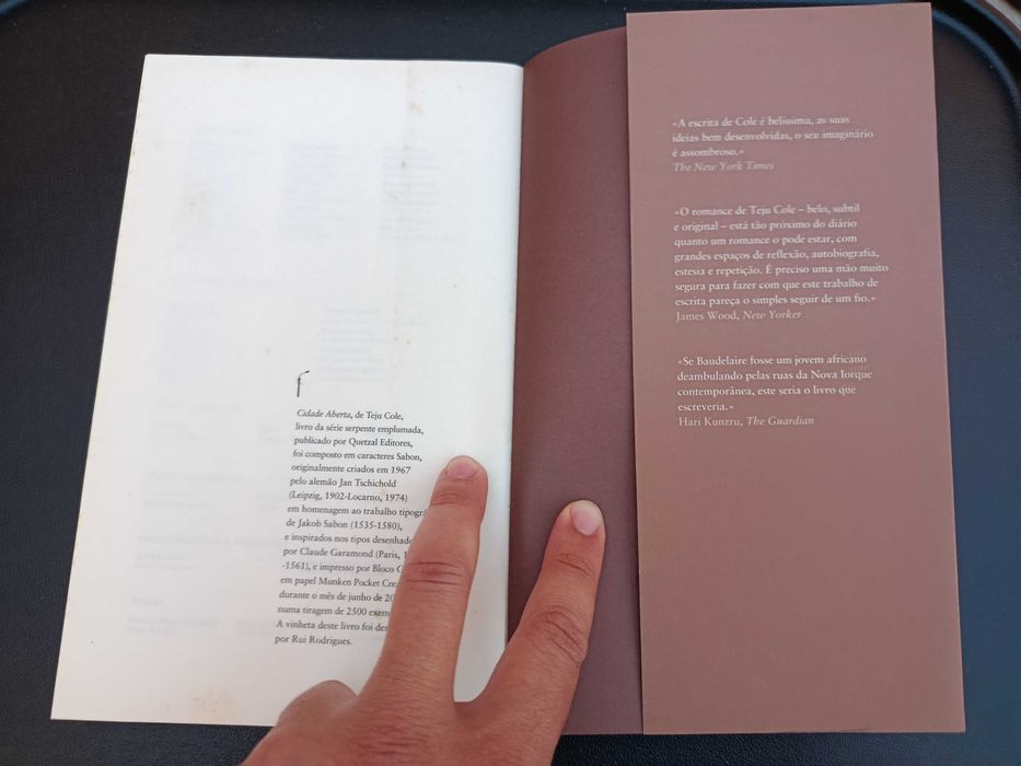 Livro "Cidade Aberta", Teju Cole