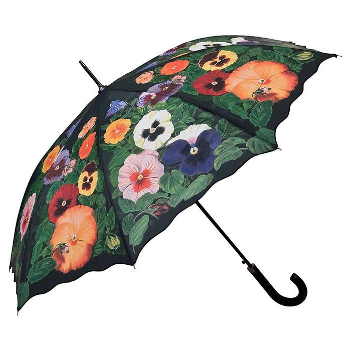 Piękny parasol ze skórzaną rączką w bratki Von Lilienfeld