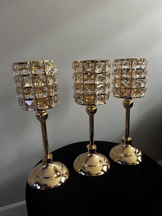 Komplet wysokich świeczników złote glamour Home&You