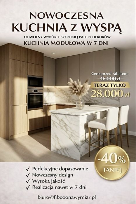Gotowa Kuchnia z wyspą w 7 dni! Dowolny dekor !