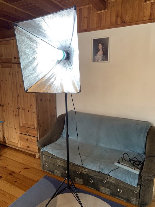 Statyw oświetleniowy, softbox, żarówka 125W 5500K 2x
