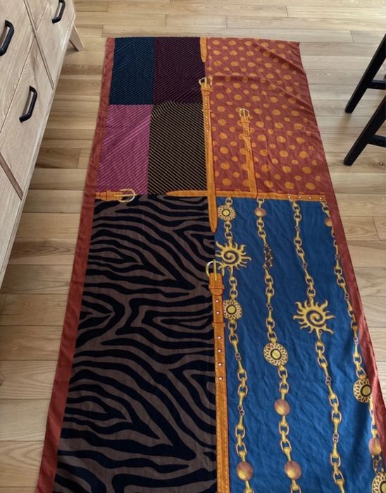 Kolorowy szal 190x90cm długi ciepły naturalny vintage