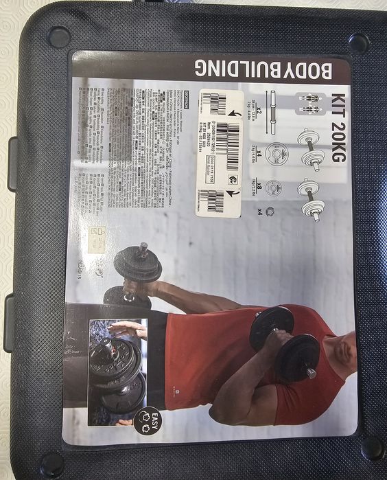 Kit de musculação completo – pesos + halteres + aparelho de treino