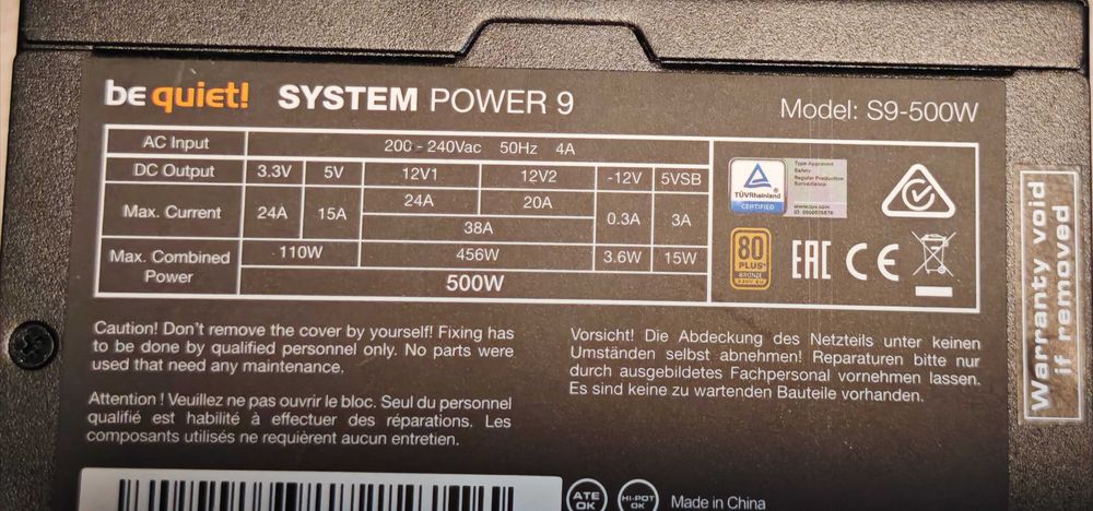 Zasilacz komputerowy be quiet! System Power 9 500W 80 Plus Bronze