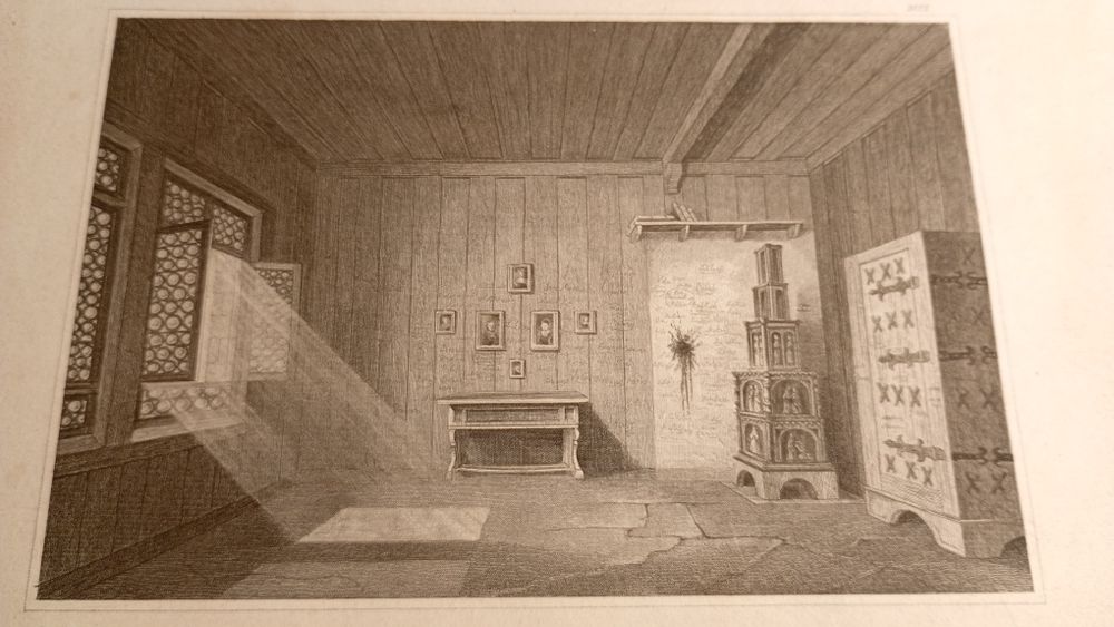 Rycina 1850 r.Pokój Marcina Lutra w Wartburgu.