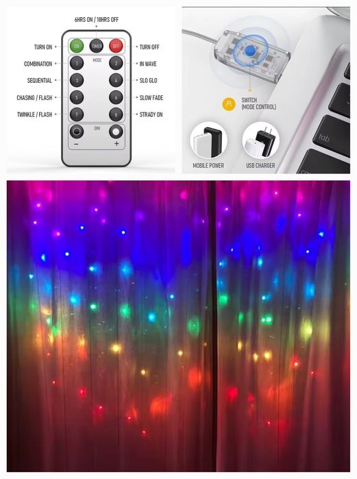Гірлянда штора 3 х 1 м з пультом usb