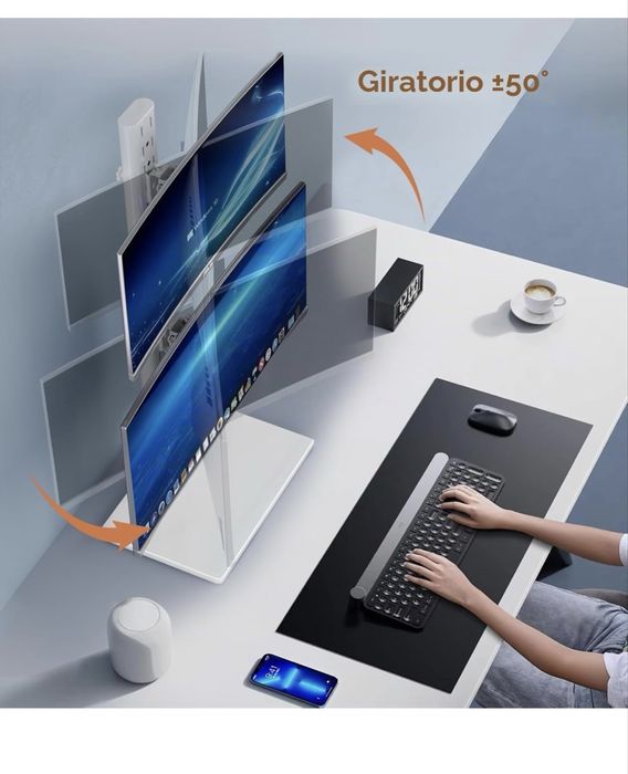 Stand branca dupla vertical para 2 monitores