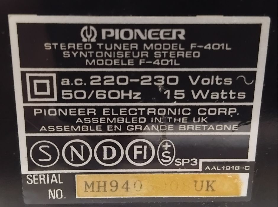 PIONEER Tuner Sintonizador Rádio F-401L