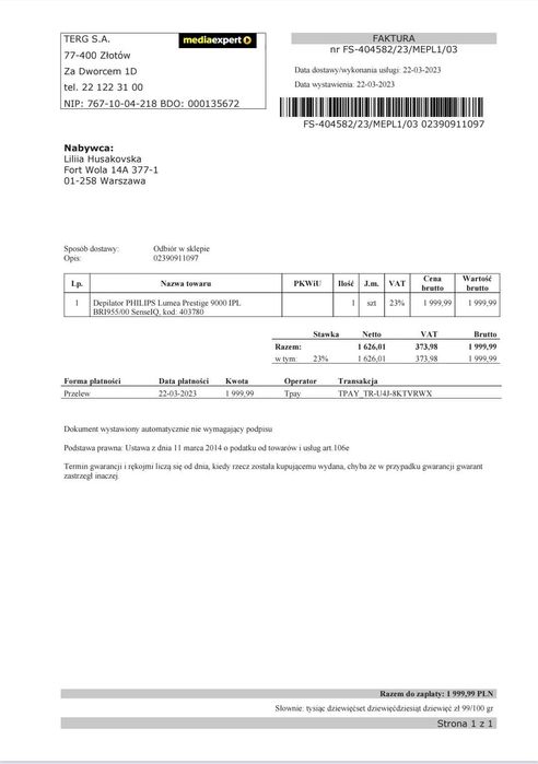 Depilator PHILIPS Lumea Prestige 9000 IPL
BRI955/00 SenseIQ