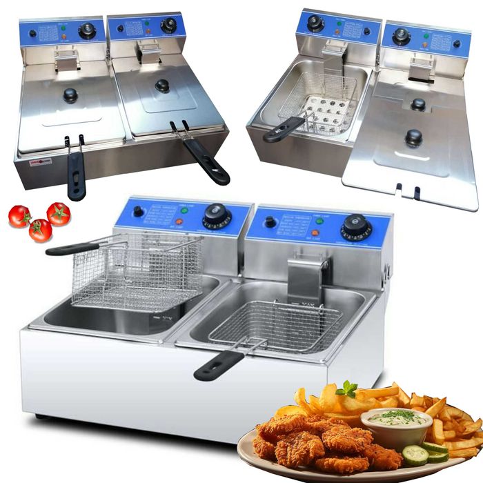 Dwukomorowa podwójna frytkownica smażalnik z pokrywami 2X6L frytownica