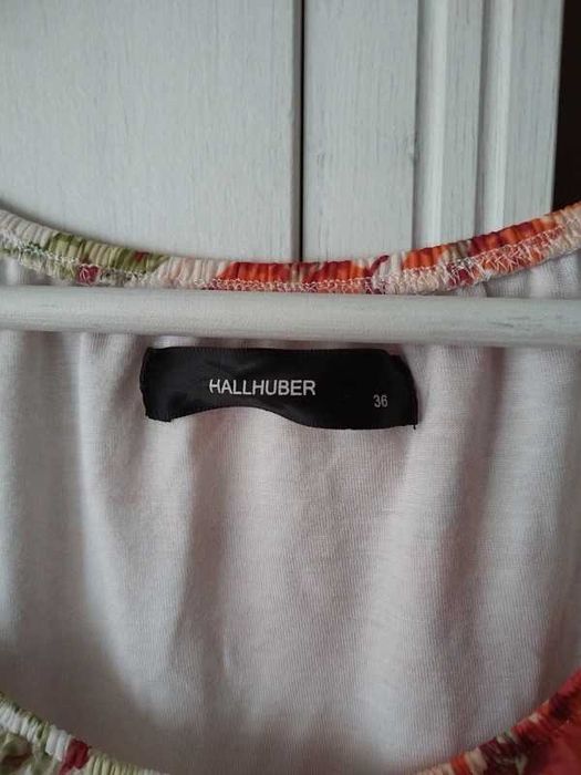 Hallhuber bluzka w kwiaty wzór off shoulder 100% jedwab dobry skład