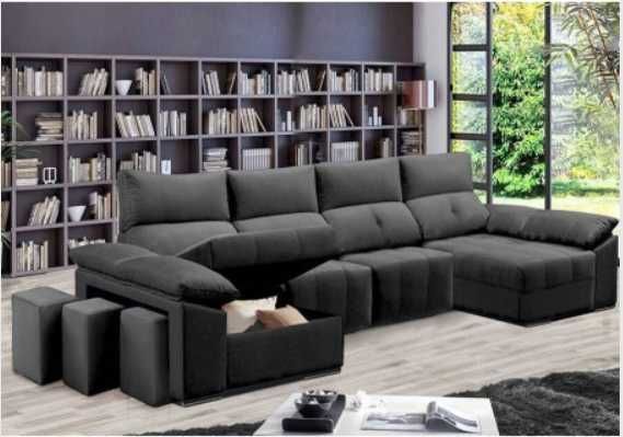 Sofá 2L + Dupla Chaise c/ Cama King Prime (385x160cm) - Direto do Fabricante de Paços de Ferreira