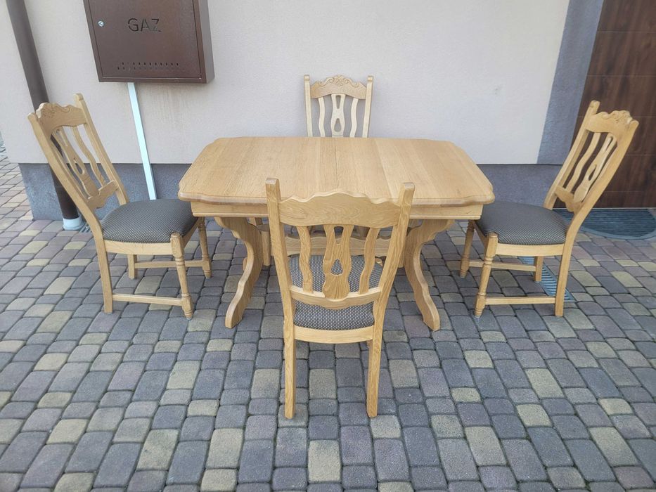 Stół Lity Dąb Jasny Dębowy Rozkładany + 4 Krzesła