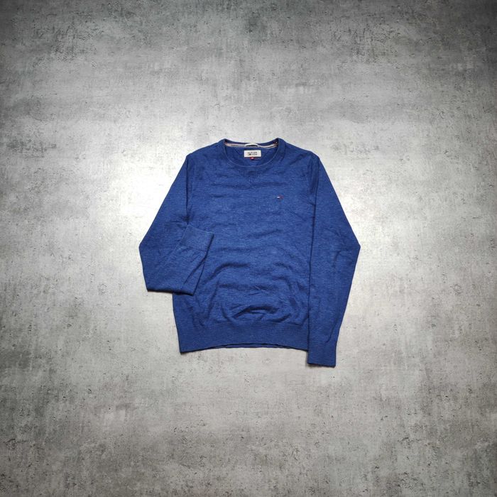 MĘSKI PREMIUM Sweter Elegancki Bawełna Granat Logo Tommy Hilfiger Haft