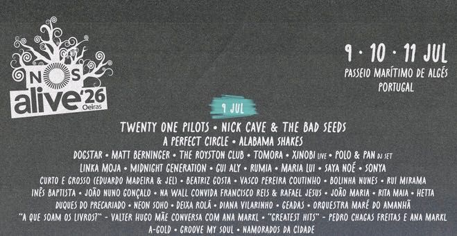 2 bilhetes para o NOS ALIVE - 09/07/2026