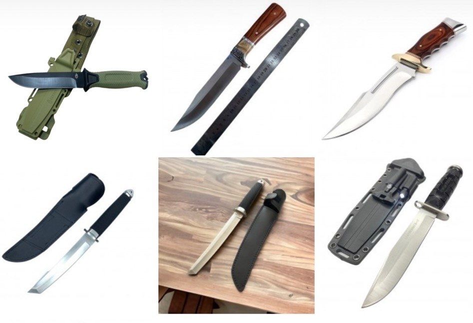 Большой ассортимент ножей, топоров — всё для кухни, рыбалки и охоты