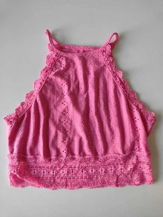 Top/Blusa Rosa com Renda – Decote Halter – Menina 10-12 anos (150cm)