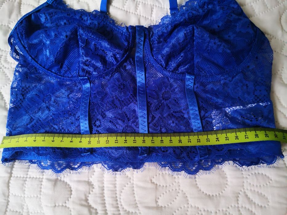 Piękny biustonosz pół gorset chabrowy XS 34 elastyczny gorsecik