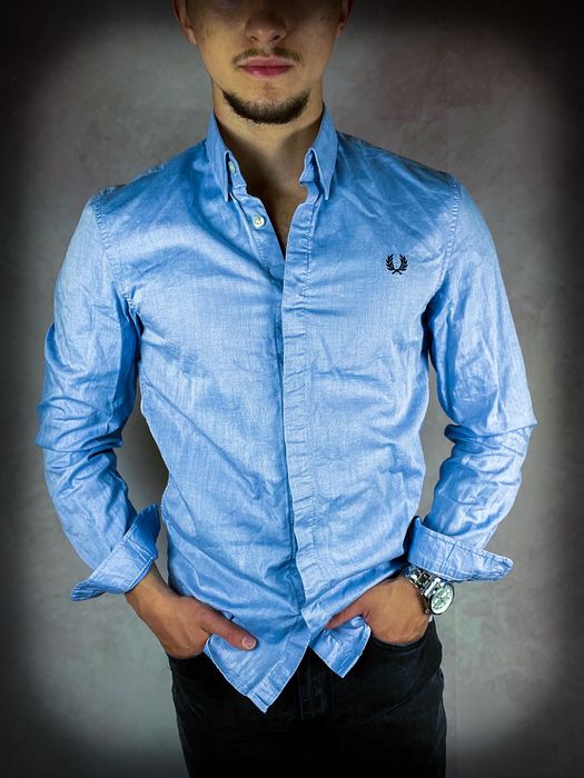 (S) Fred Perry Nowa Męska Niebieska Koszula z Bawełny do Biznesu