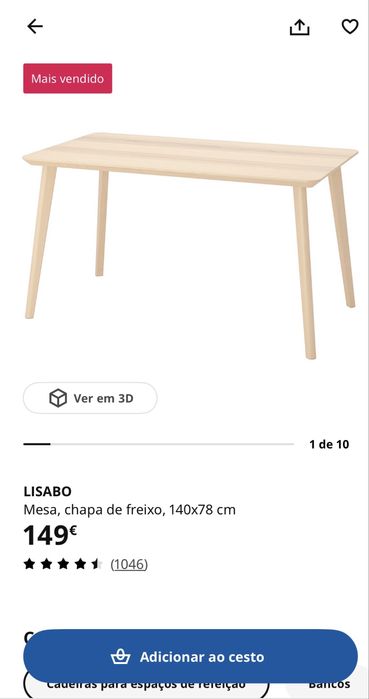 Mesa de Jantar IKEA LISABO 140x78