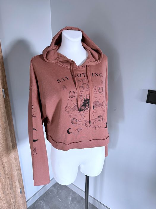 H&M stylizowana bluza z kapturem brudny róż rozm. S