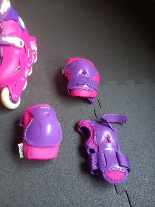 Patins em linha para criança, menina, com kit de proteção