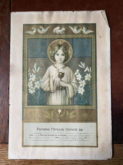 Przedwojenna pamiątka pierwszej Komunii Świętej