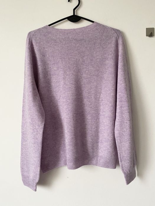 Nowy 100% wełna merino liliowy wrzosowy sweter crewneck dzianinowy