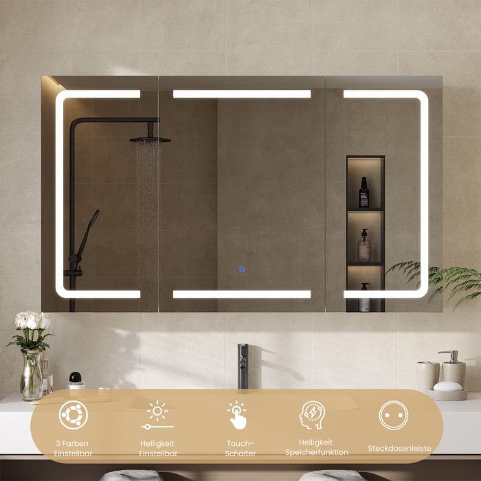 Biała szafka LED łazienkowa z lustrem 100x60cm