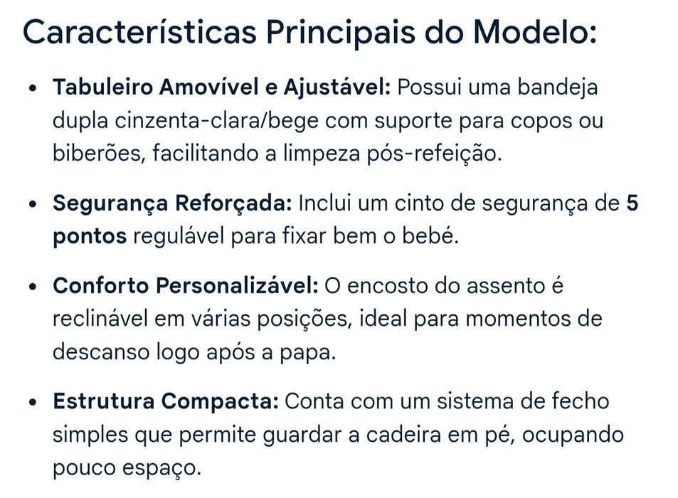 Cadeira refeição bebe até aos 3 anos