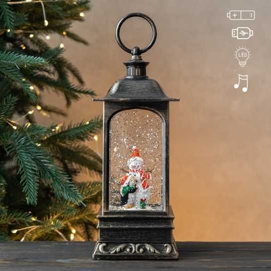 Новорічний ліхтар LED Іграшка з снігом Новогодний фонарь Музична куля