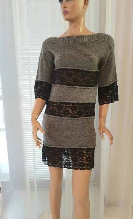 Туника платье теплая с кружевом туніка тепла