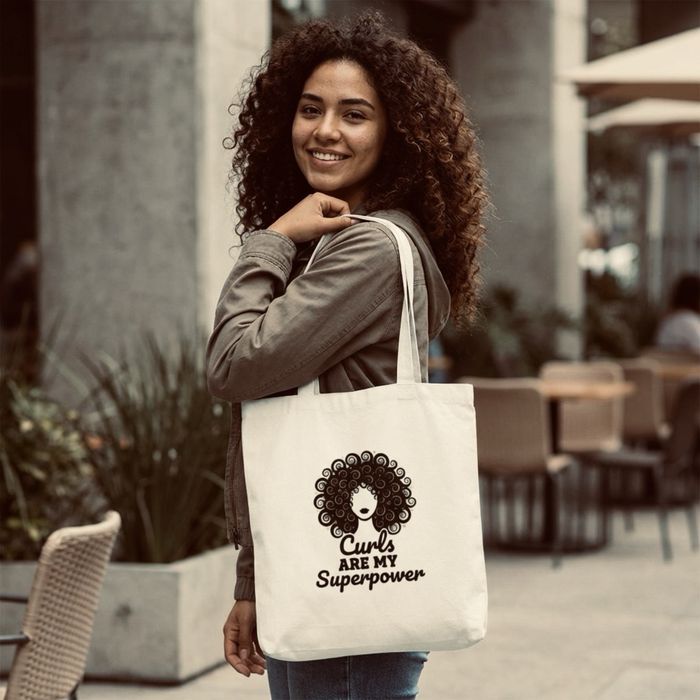 Tote Bag bege  de algodao - cacheadas / curly