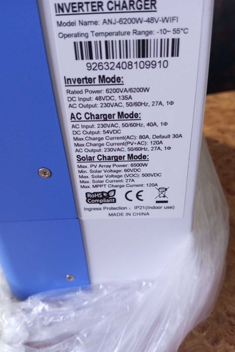 Гібридний інвертор anenji 6.2 kw