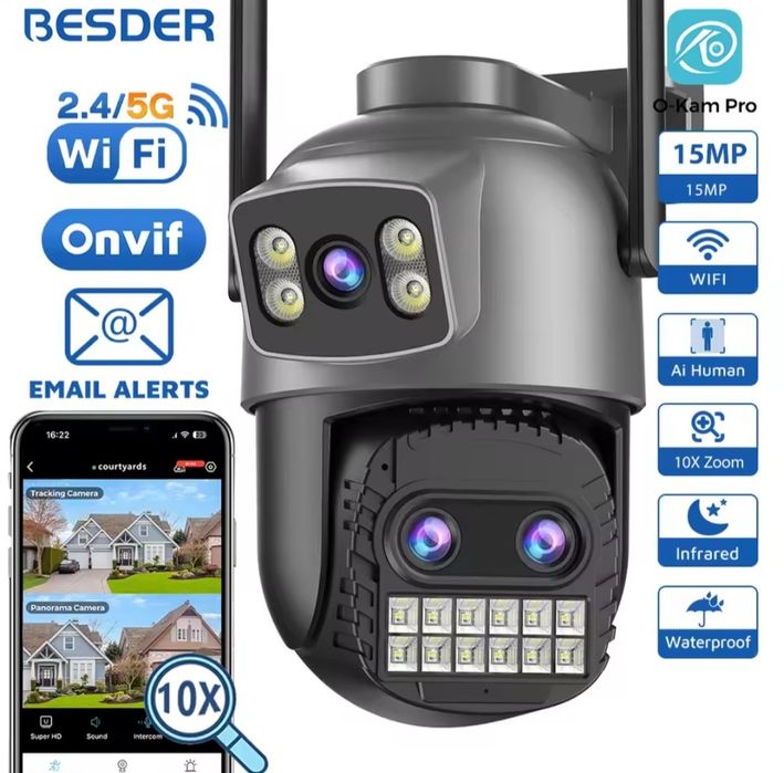 „Kamera WiFi 15MP z zoomem 10x i trybem nocnym – podgląd w telefonie”