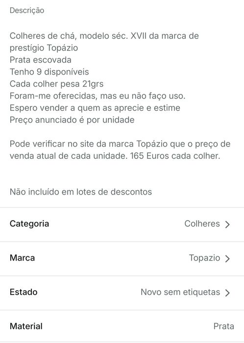 Colheres de prata escovada 21grs