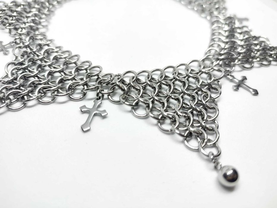 Choker stal chirurgiczna chainmail krzyże Gotycki naszyjnik  medieval